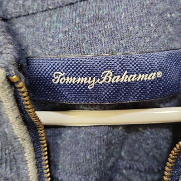 Tommy Bahama Sweater Men Size XL Blue 1/4 Zip Speckle Ribbed Chunky Logo Baggy - Picture 5 of 7